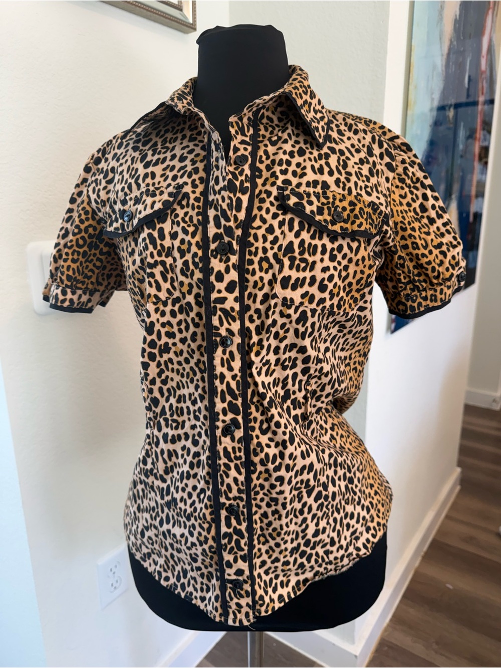 FANG Leopard-Print Short Sleeve Button-Down Shirt Rockabilly Psychobilly